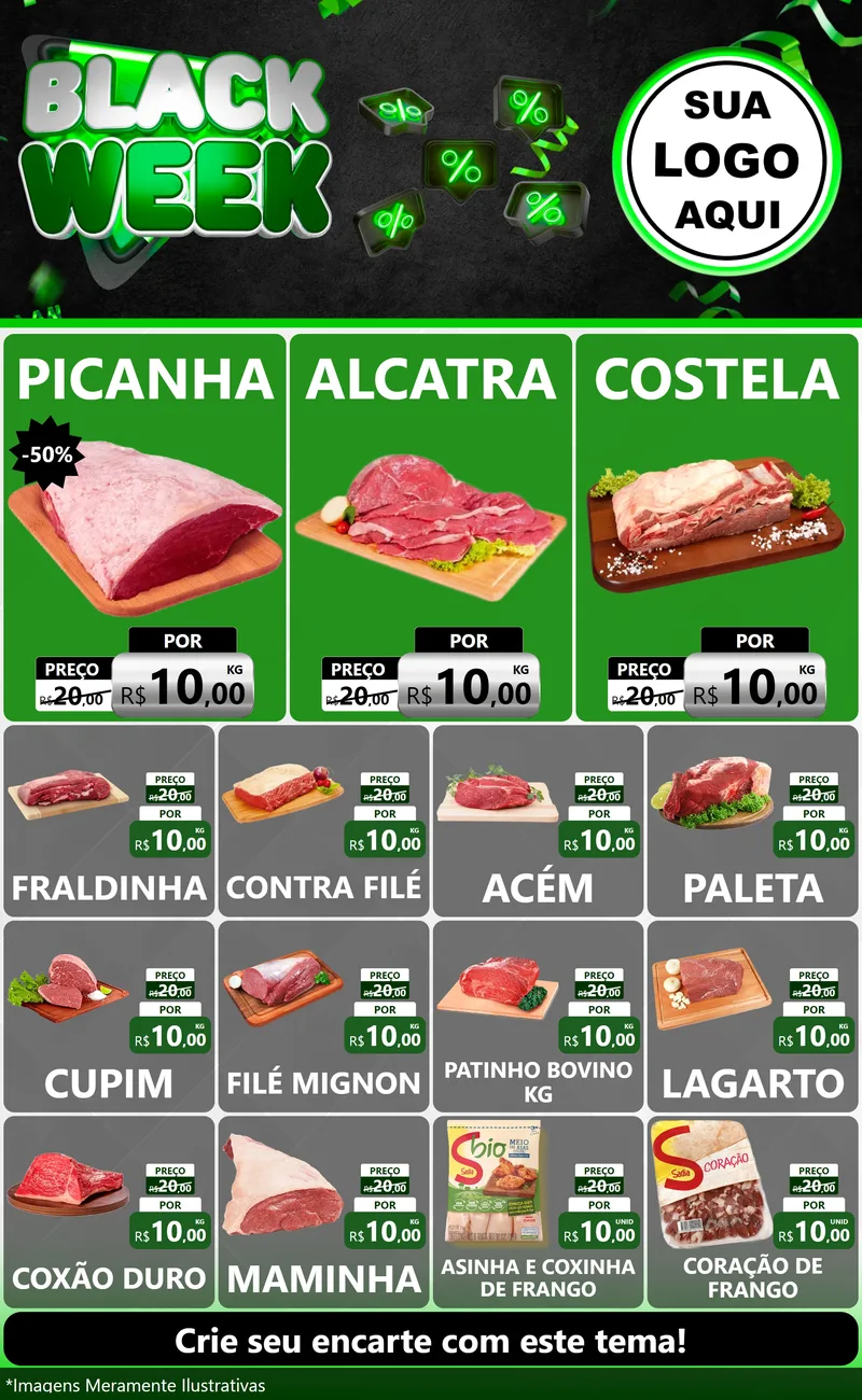 Modelo de Encarte para Encarte Grande com o tema Black Week para Açougue