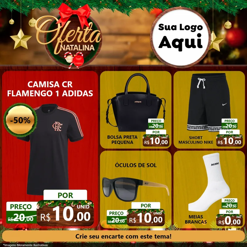 Modelo de Rede Social para Feed Facebook com o tema Ofertas Natalina para Roupas e acessórios