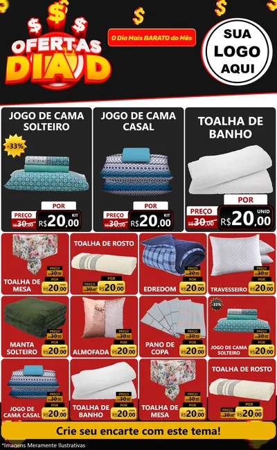 Modelo de Encarte para Encarte Grande com o tema Ofertas Dia D para Cama, Mesa e Banho