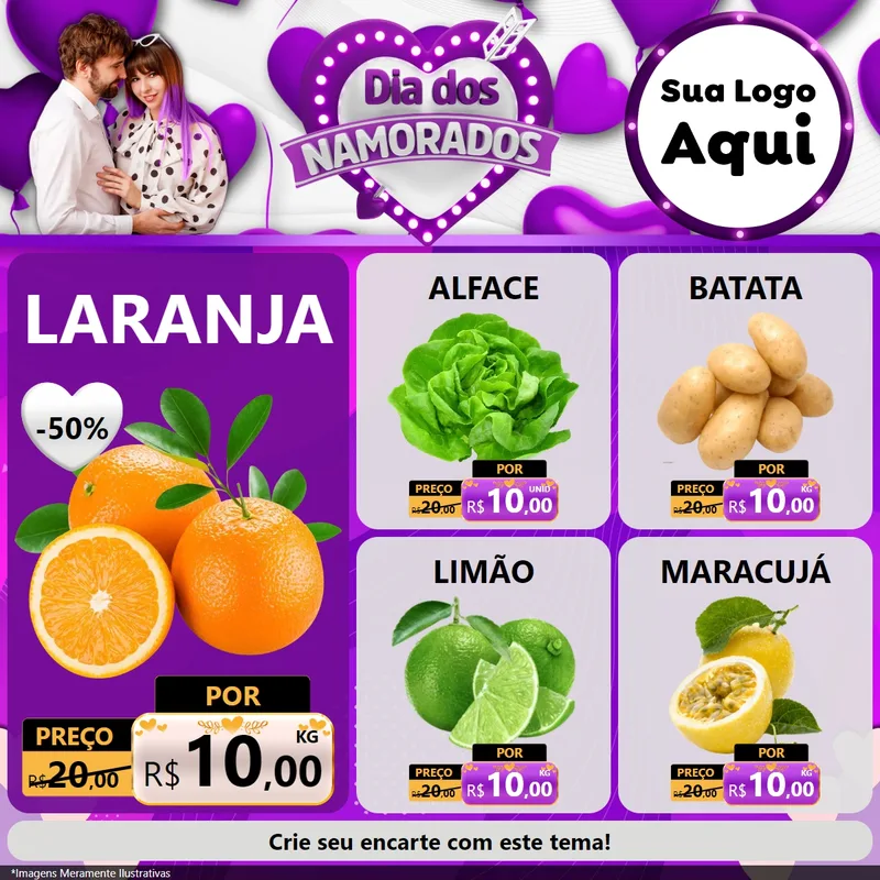 Modelo de Rede Social para Feed Facebook com o tema Dia dos Namorados para Hortifrúti