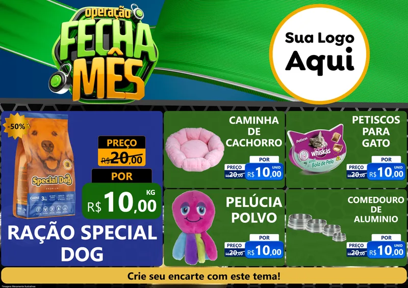 Modelo de Encarte para Encarte A4 Horizontal com o tema Operação Fecha Mês para Pet Shop