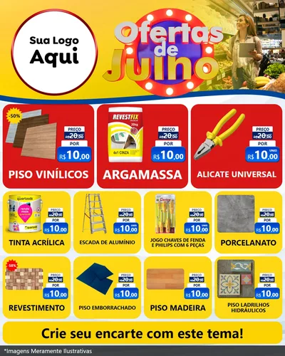 Modelo de Rede Social para Feed Instagram com o tema Ofertas de Julho para Material para Construção