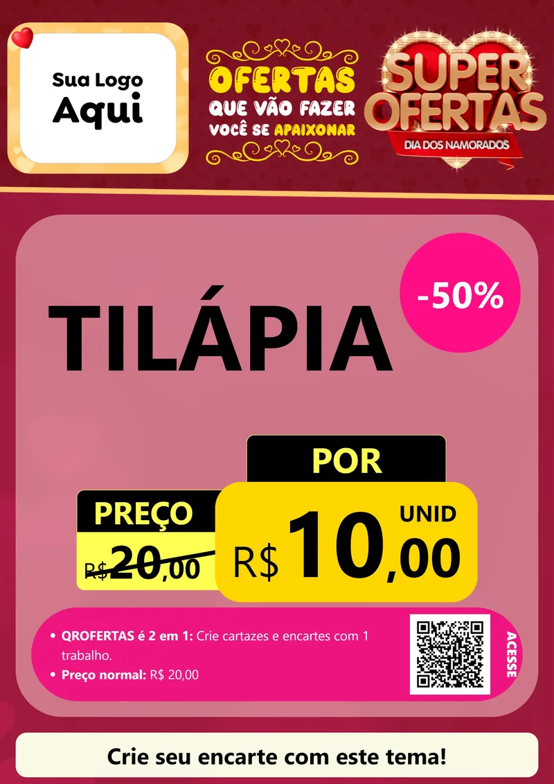 Modelo de Cartaz para Cartaz A4 Vertical com o tema Dia dos Namorados para Peixaria