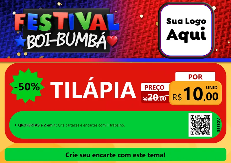 Modelo de Cartaz para Cartaz A4 Horizontal com o tema Festival Boi-Bumbá para Peixaria