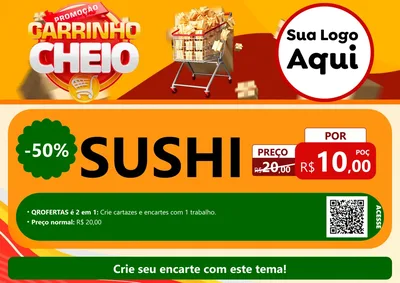 Modelo de Cartaz para Cartaz A4 Horizontal com o tema Promoção carrinho cheio para Comida japonesa
