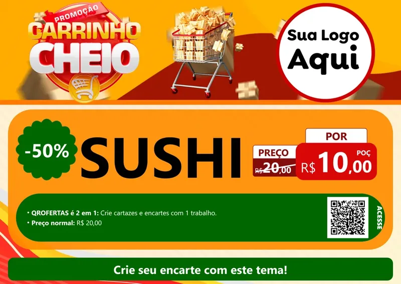 Modelo de Cartaz para Cartaz A4 Horizontal com o tema Promoção carrinho cheio para Comida japonesa