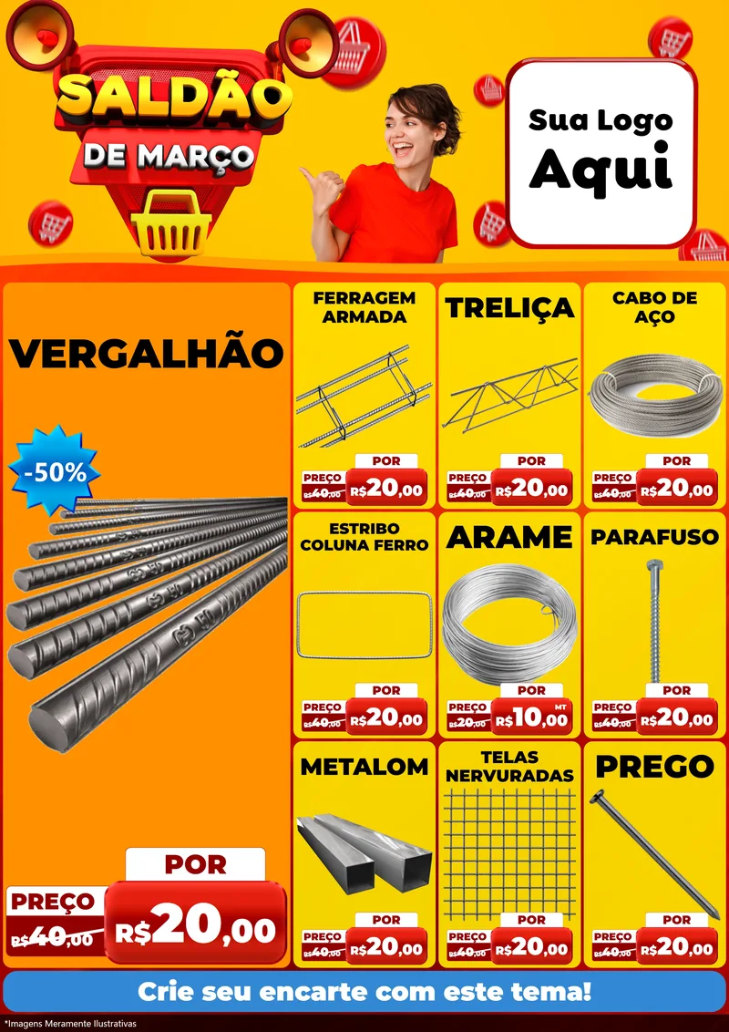 Modelo de Encarte para Encarte A4 Vertical com o tema Saldão de Março para Ferragens