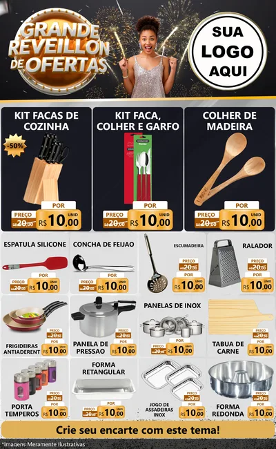 Modelo de Encarte para Encarte Grande com o tema Grande Réveillon de Ofertas para Utilidades Domésticas