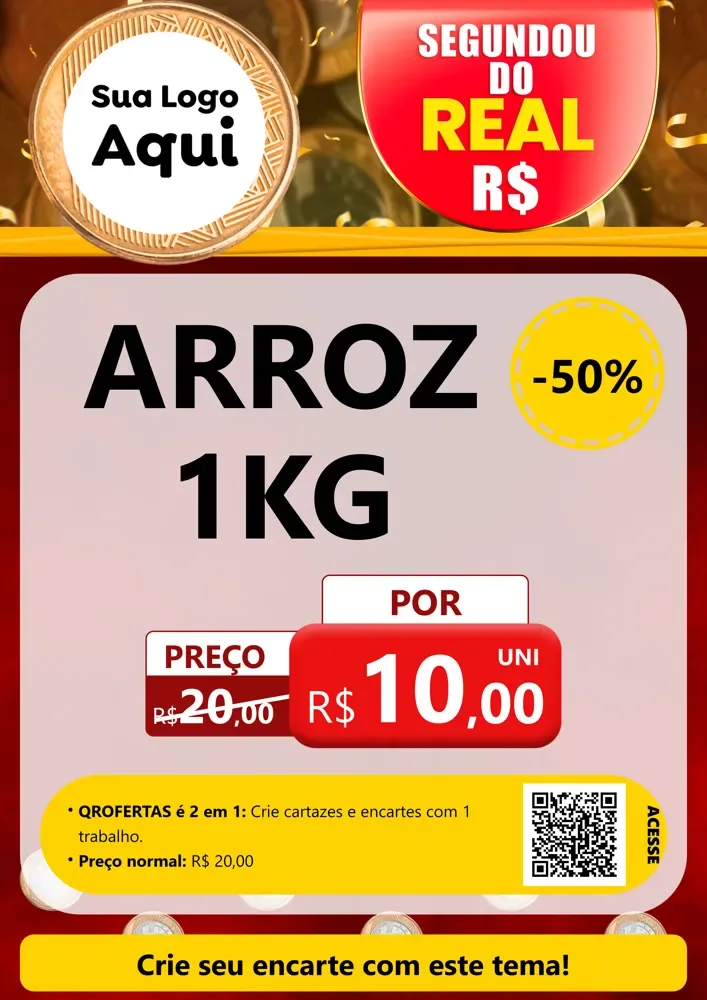 Modelo de Cartaz para Cartaz A4 Vertical com o tema Segundou do Real para Supermercado