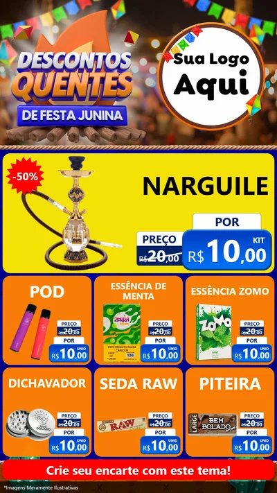 Modelo de Rede Social para Stories com o tema Descontos Quentes de Festa Junina para Tabacaria