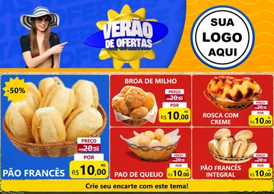 Modelo de Encarte para Encarte A4 Horizontal com o tema Verão de Ofertas para Padaria