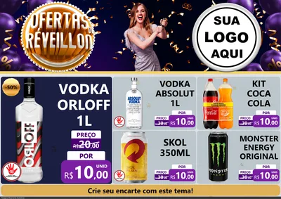 Modelo de Encarte para Encarte A4 Horizontal com o tema Ofertas de Réveillon para Distribuidora de bebidas