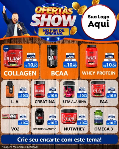 Modelo de Rede Social para Feed Instagram com o tema Ofertas Show No Fim De Semana para Suplementos alimentares