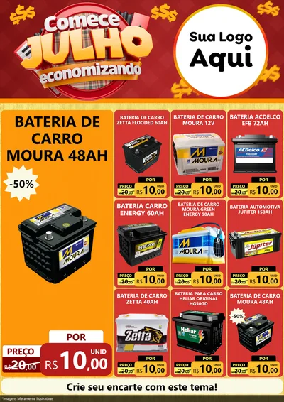 Modelo de Encarte para Encarte A4 Vertical com o tema Comece Julho Economizando para Baterias Elétricas