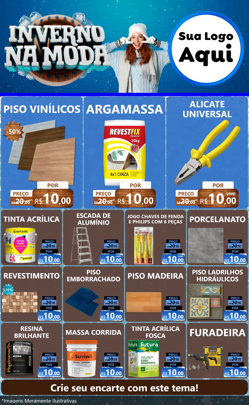 Modelo de Encarte para Encarte Grande com o tema Inverno na Moda para Material para Construção