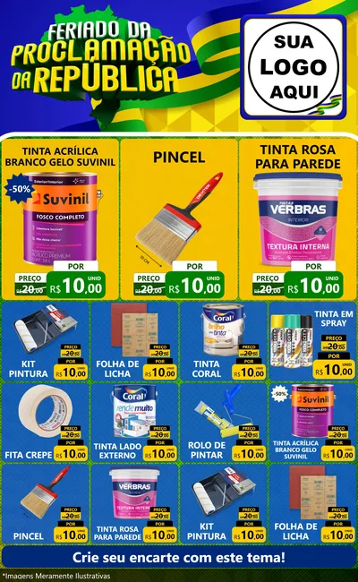 Modelo de Encarte para Encarte Grande com o tema Feriado da Proclamação da República para Tintas e Ferramentas