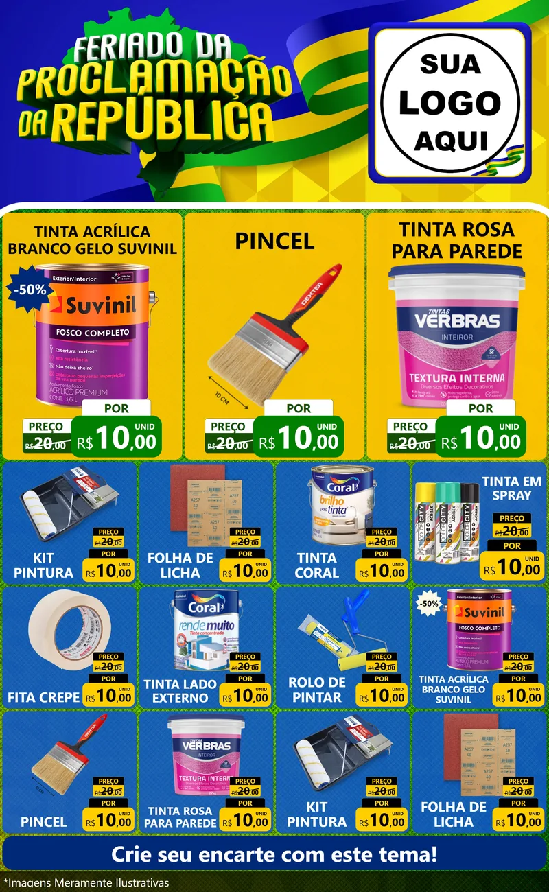 Modelo de Encarte para Encarte Grande com o tema Feriado da Proclamação da República para Tintas e Ferramentas