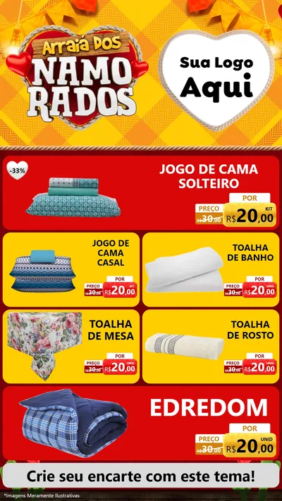 Modelo de TV para TV Vertical com o tema Arraiá dos Namorados para Cama, Mesa e Banho