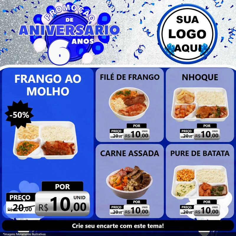 Modelo de Rede Social para Feed Facebook com o tema Promoção de Aniversário - 6 Anos para Restaurante