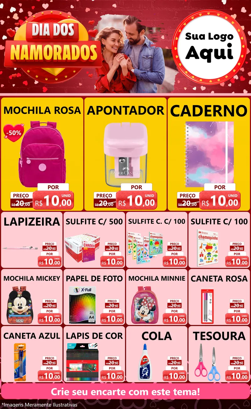 Modelo de Encarte para Encarte Grande com o tema Dia Dos Namorados para Papelaria