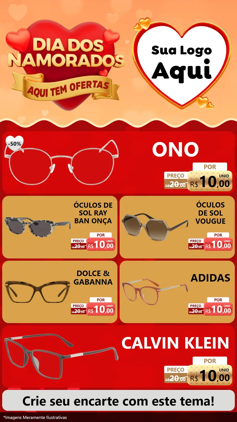 Modelo de TV para TV Vertical com o tema Dia dos Namorados - Aqui Tem Ofertas para Óticas
