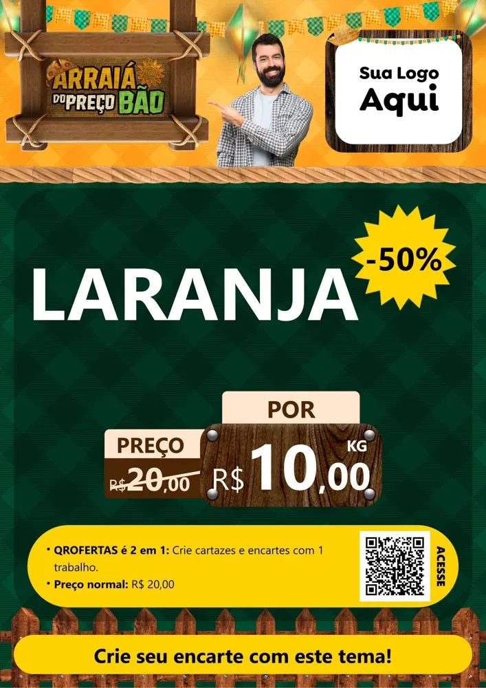 Modelo de Cartaz para Cartaz A4 Vertical com o tema Arraiá do preço bão para Hortifrúti