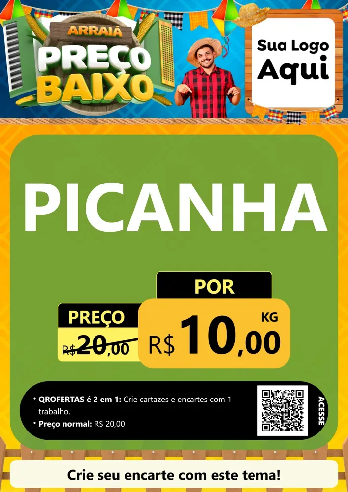 Modelo de Cartaz para Cartaz A4 Vertical com o tema Arraiá de Preço Baixo - Junina para Açougue