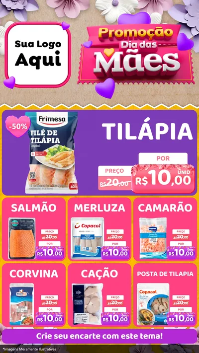 Modelo de Rede Social para Stories com o tema Promoção Dia das Mães para Peixaria