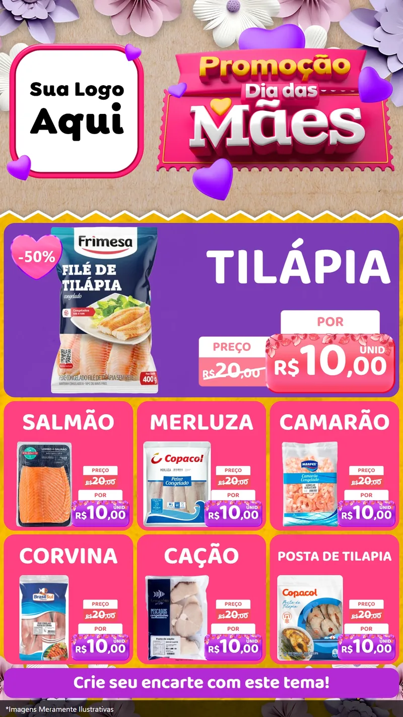 Modelo de Rede Social para Stories com o tema Promoção Dia das Mães para Peixaria