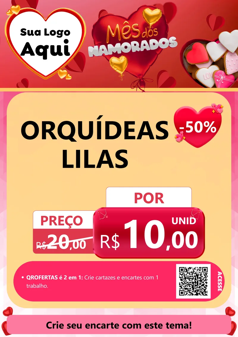 Modelo de Cartaz para Cartaz A4 Vertical com o tema Mês dos Namorados para Floricultura e jardim