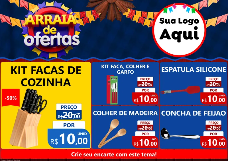 Modelo de Encarte para Encarte A4 Horizontal com o tema Arraiá de Ofertas para Utilidades Domésticas