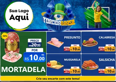 Modelo de Encarte para Encarte A4 Horizontal com o tema Torcida Brasil - Copa para Frios e Laticínios
