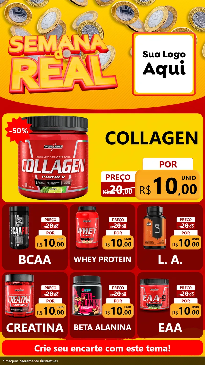 Modelo de Rede Social para Stories com o tema Semana do Real para Suplementos alimentares