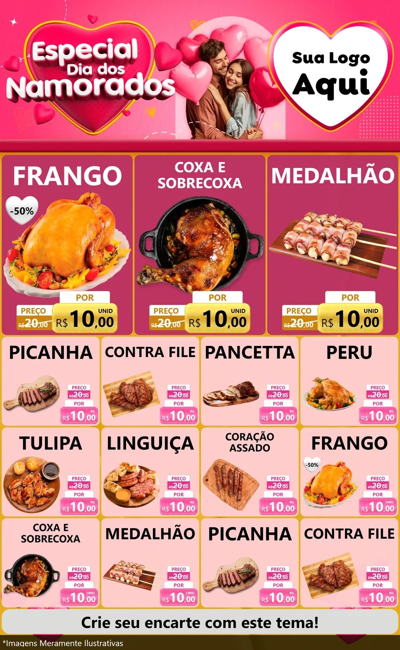 Modelo de Encarte para Encarte Grande com o tema Especial Dia dos Namorados para Assados