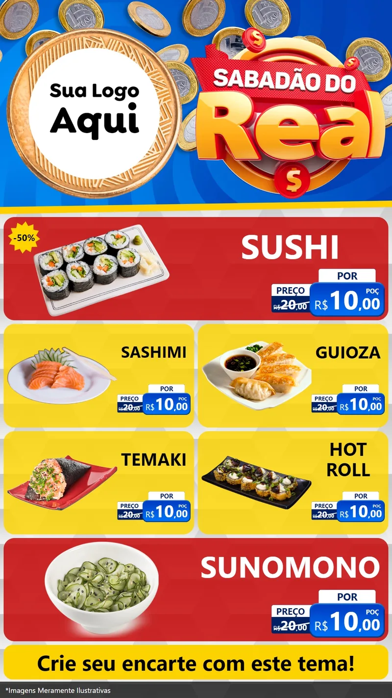 Modelo de TV para TV Vertical com o tema Sabadão do Real para Comida japonesa