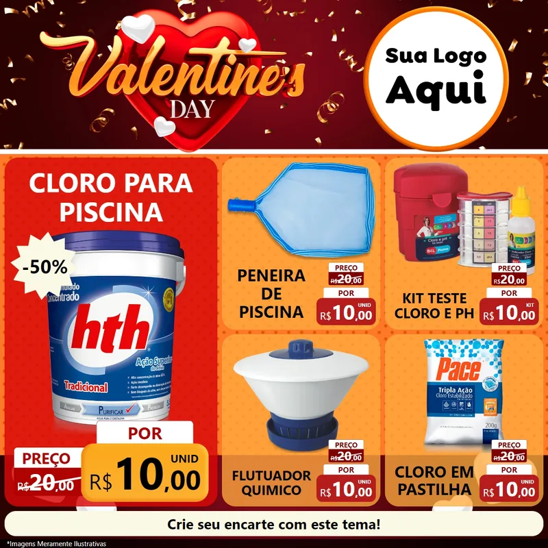 Modelo de Rede Social para Feed Facebook com o tema Valentine's Day para Produtos para Piscina