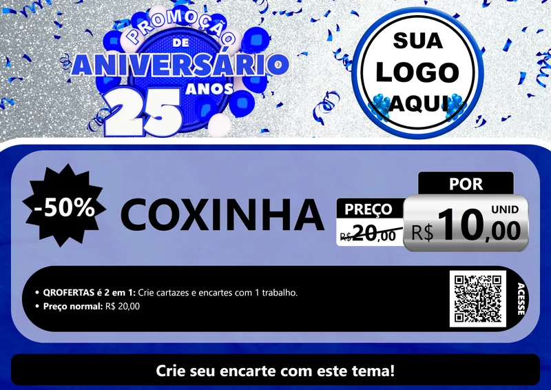 Modelo de Cartaz para Cartaz A4 Horizontal com o tema Promoção de Aniversário - 25 Anos para Salgadaria