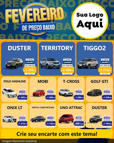 Modelo de Rede Social para Feed Instagram com o tema Fevereiro de Preço Baixo para Concessionaria de Carros