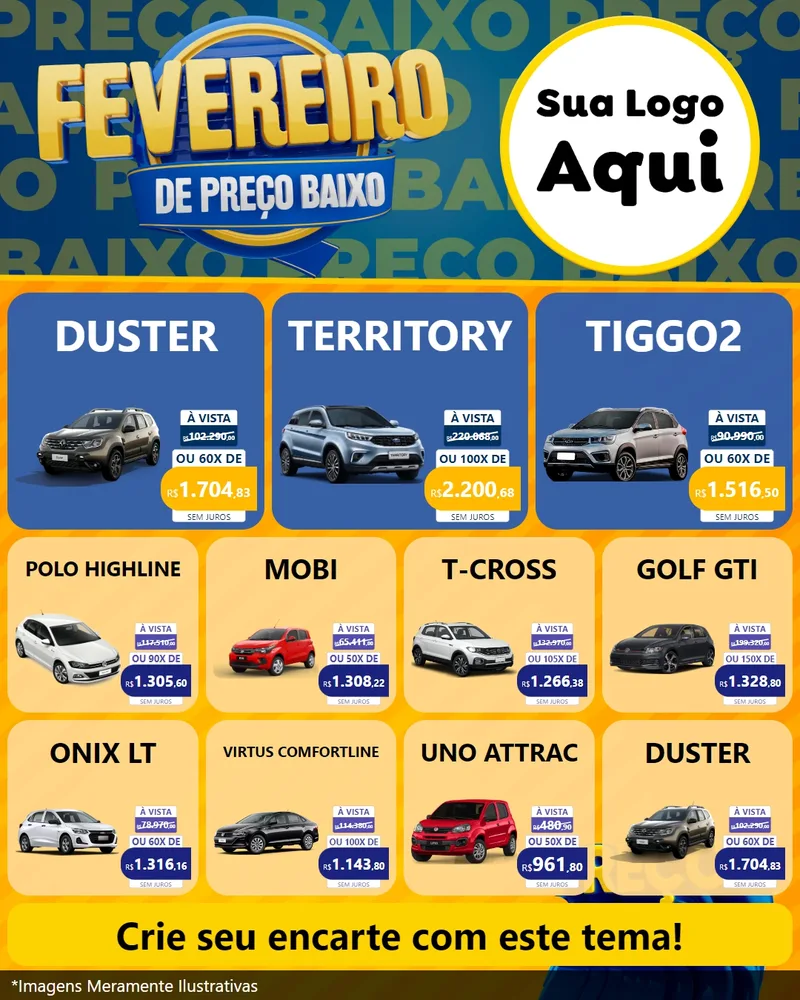 Modelo de Rede Social para Feed Instagram com o tema Fevereiro de Preço Baixo para Concessionaria de Carros