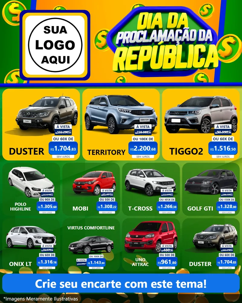 Modelo de Rede Social para Feed Instagram com o tema Dia Da Proclamação da República para Concessionaria de Carros