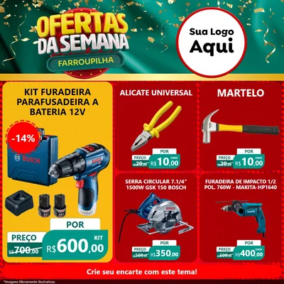 Modelo de Rede Social para Feed Facebook com o tema Ofertas da Semana Farroupilha para Maquinas e Ferramentas