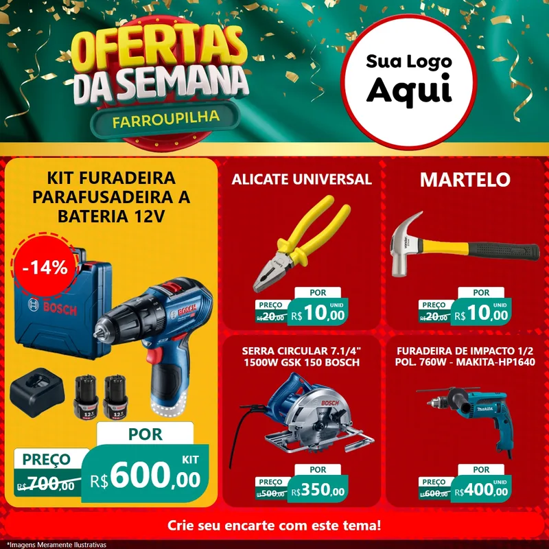 Modelo de Rede Social para Feed Facebook com o tema Ofertas da Semana Farroupilha para Maquinas e Ferramentas