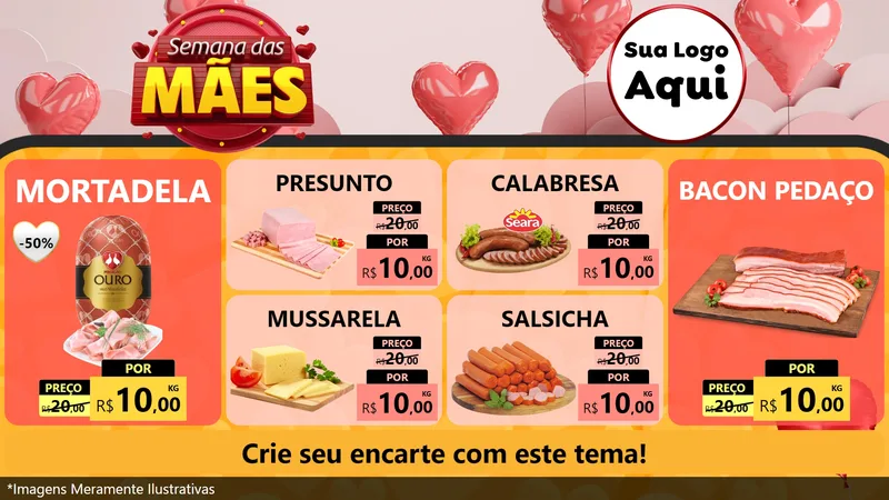 Modelo de TV para TV Horizontal com o tema Semana das Mães para Frios e Laticínios