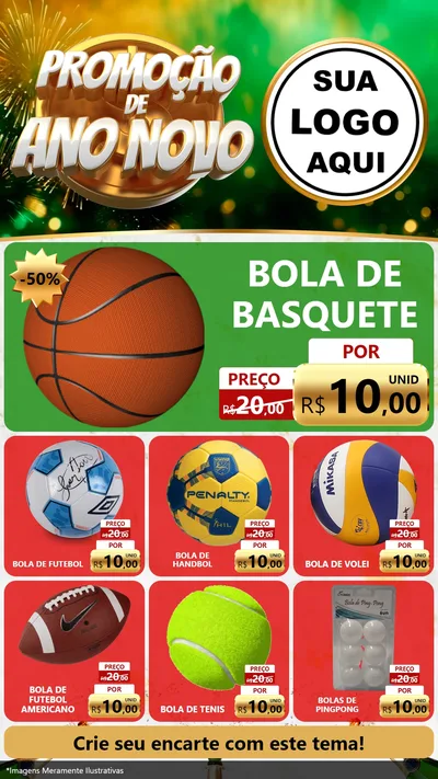 Modelo de Rede Social para Stories com o tema Promoção de Ano Novo para Artigos Esportivos