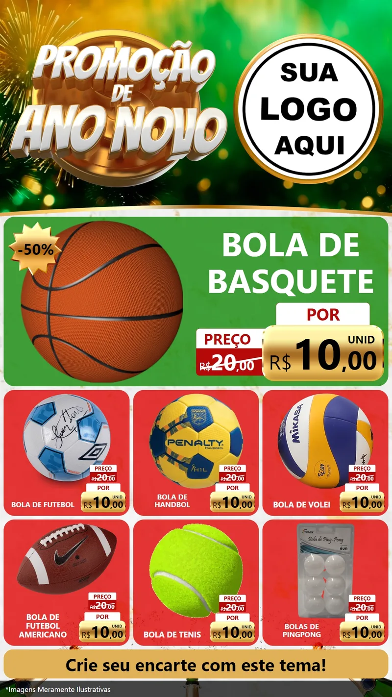 Modelo de Rede Social para Stories com o tema Promoção de Ano Novo para Artigos Esportivos