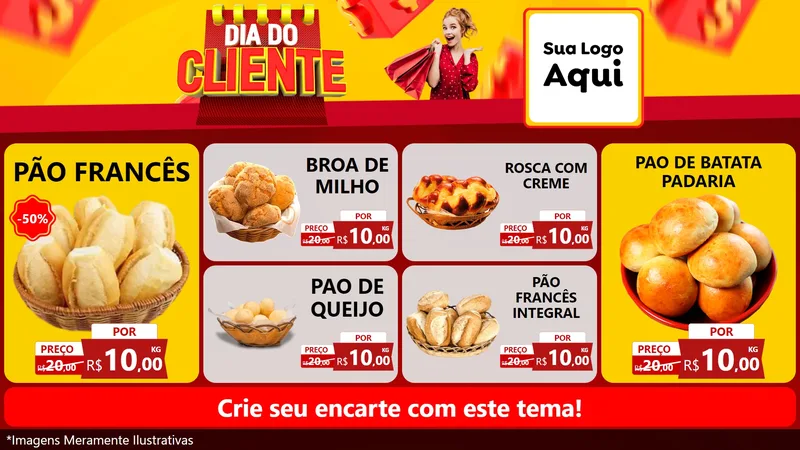 Modelo de TV para TV Horizontal com o tema Dia do Cliente para Padaria