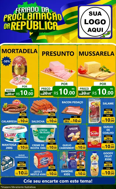 Modelo de Encarte para Encarte Grande com o tema Feriado da Proclamação da República para Frios e Laticínios