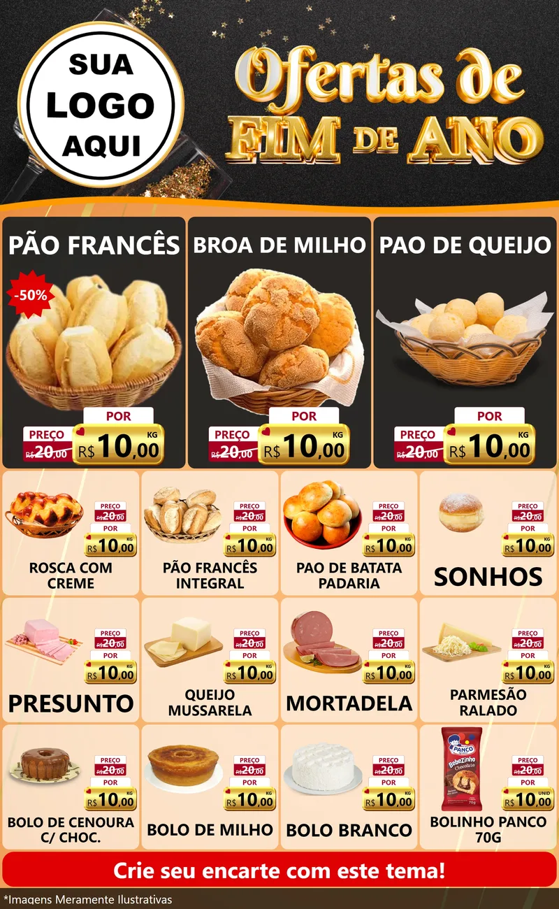 Modelo de Encarte para Encarte Grande com o tema Ofertas de Fim de Ano para Padaria