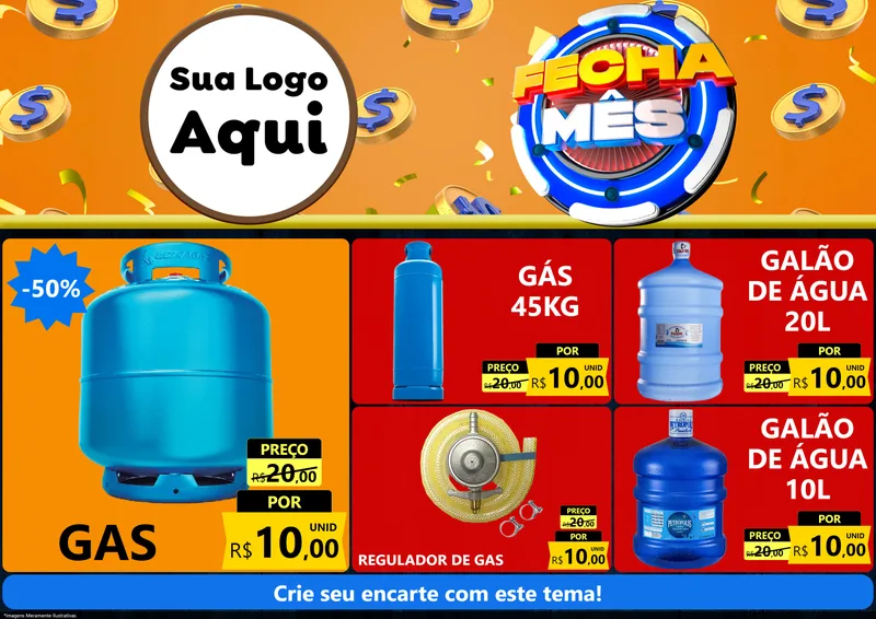 Modelo de Encarte para Encarte A4 Horizontal com o tema Fecha Mês para Água e gás