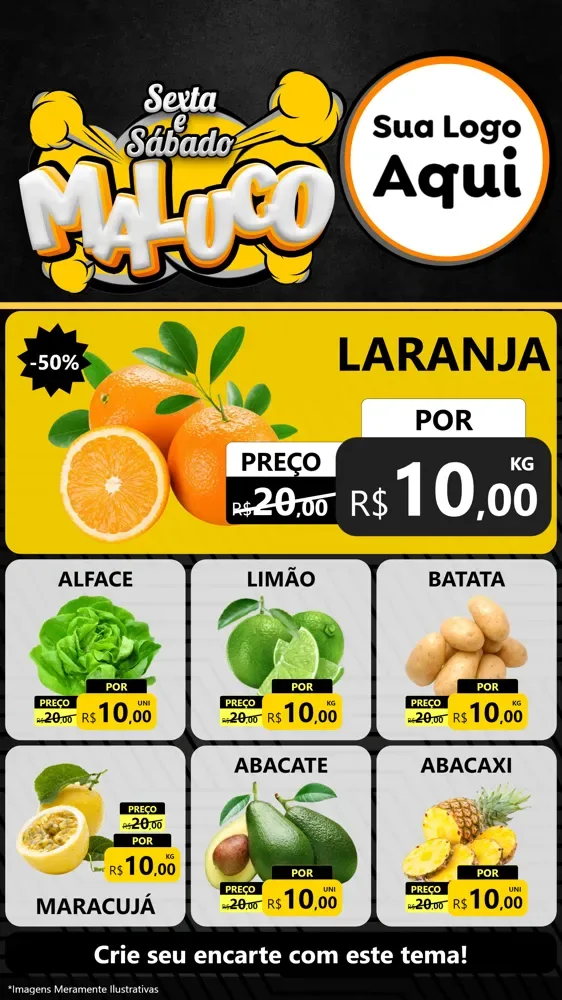 Modelo de Rede Social para Stories com o tema Sexta e Sábado Maluco para Hortifrúti